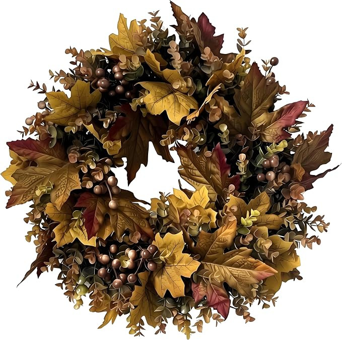 19.69" Fall Wreaths For Front Door Artificial Autumn Wreath Fall Door Wreath Boxwood Wreath Fall ... | Amazon (US)