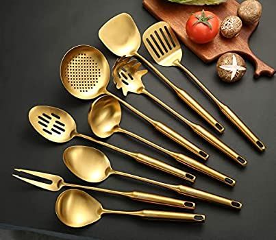 Gold Kitchen Utensils Set, Standcn 9 PCS 304 Stainless Steel All Metal Cooking Tools with Meat Fo... | Amazon (US)