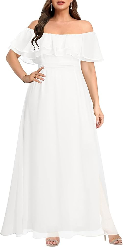Pinup Fashion Women's Bridesmaid Dresses for Wedding Plus Size Formal Off The Shoulder Chiffon Ma... | Amazon (US)