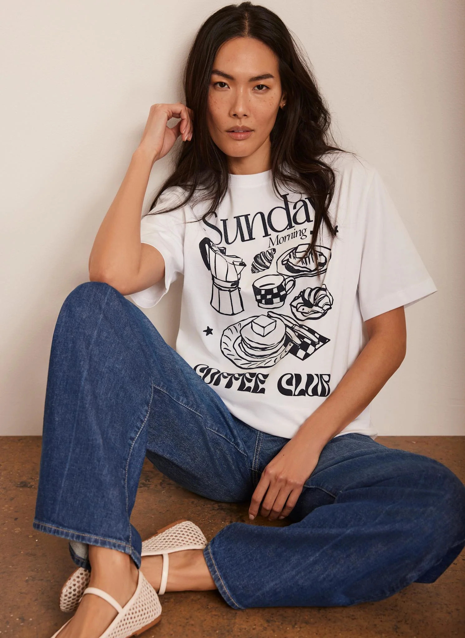 White Oversized Sunday Coffee Club T-Shirt | Mint Velvet (US)