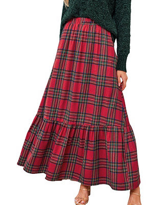 CUPSHE Women's Plaid Ruffled Maxi Skirt - Macy's | Macy's