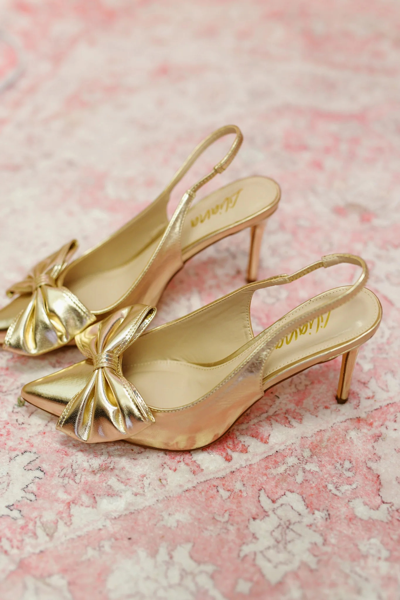 Stella Sling Back Bow Pumps-Gold | Fancyd Boutiqe