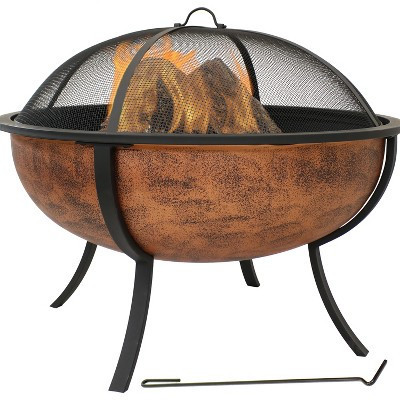 Sunnydaze Outdoor Portable Camping or Backyard Large Round Fire Pit Bowl with Spark Screen, Wood Grate, and Log Poker - 32" - Copper Finish | Target
