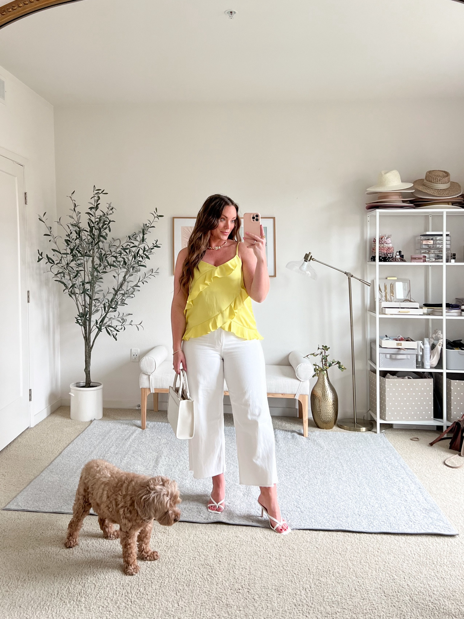 Yellow top size medium, fits true to size 
Jeans 28/6R, fits true to size 


#LTKmidsize #LTKfindsunder100