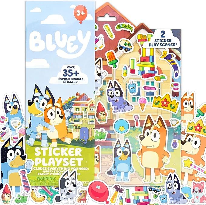 Horizon Group USA Bluey Sticker Playset, 2 Sticker Play Scenes, 35+ Reusable Puffy Bluey Repositi... | Amazon (US)