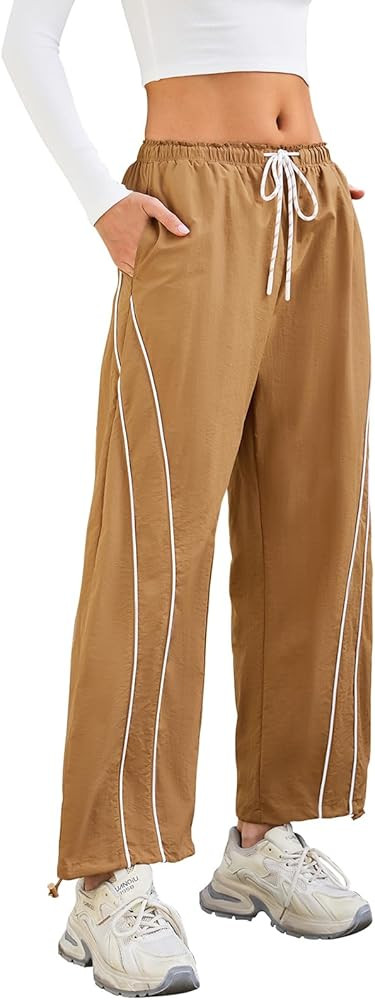Womens Wide Leg Track Pants Drawstring High Rise Striped Elastic Waist Baggy Pants | Amazon (US)