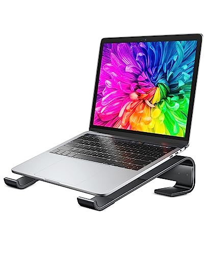 Laptop Stand for Desk, MacBook Stand SOQOOL Sturdy Laptop Riser, Ventilated Ergonomic Aluminum Laptop Holder Compatible with 12 13 15.6 17 Inch MacBook Pro Air/HP/Dell, Work Cooling Computer Stand | Amazon (US)