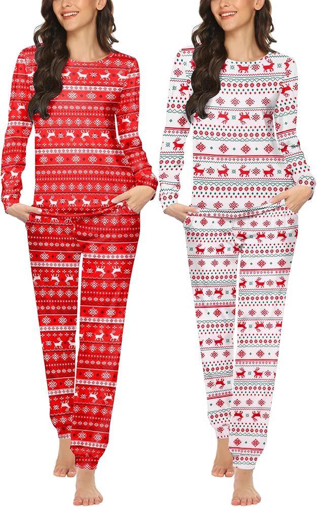Ekouaer 2 Pack Pajama Sets for Women,Long Sleeve Top With Jogger Pants Lounge Set Sleepwear with ... | Amazon (US)