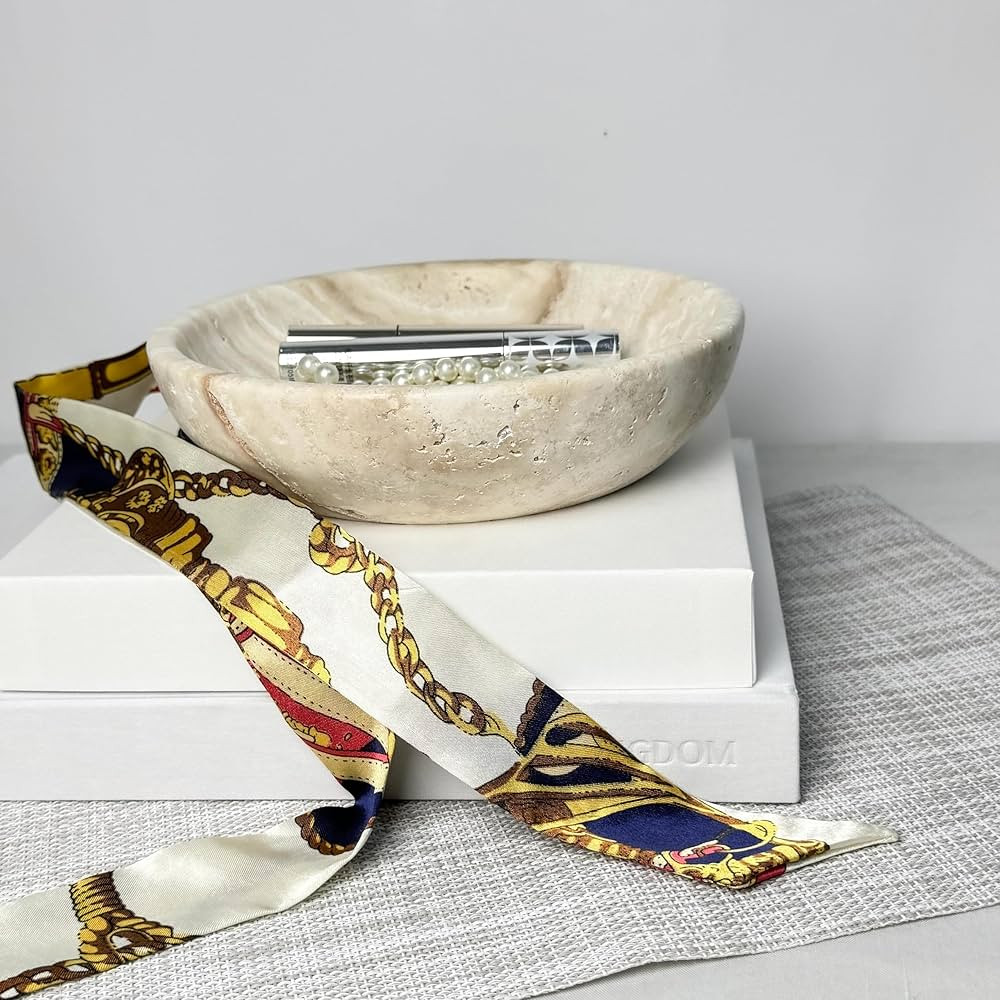 Travertine Decorative Bowls for Home Decor, Keys Bowl for Entryway Table Modern Home Decor (White... | Amazon (US)