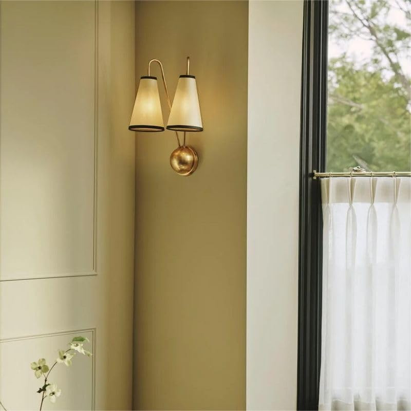 Mid Century Double Shade Wall Sconce – 2 Light Fabric Shades Wall Lamp Brass Wall Sconce – Ha... | Amazon (US)