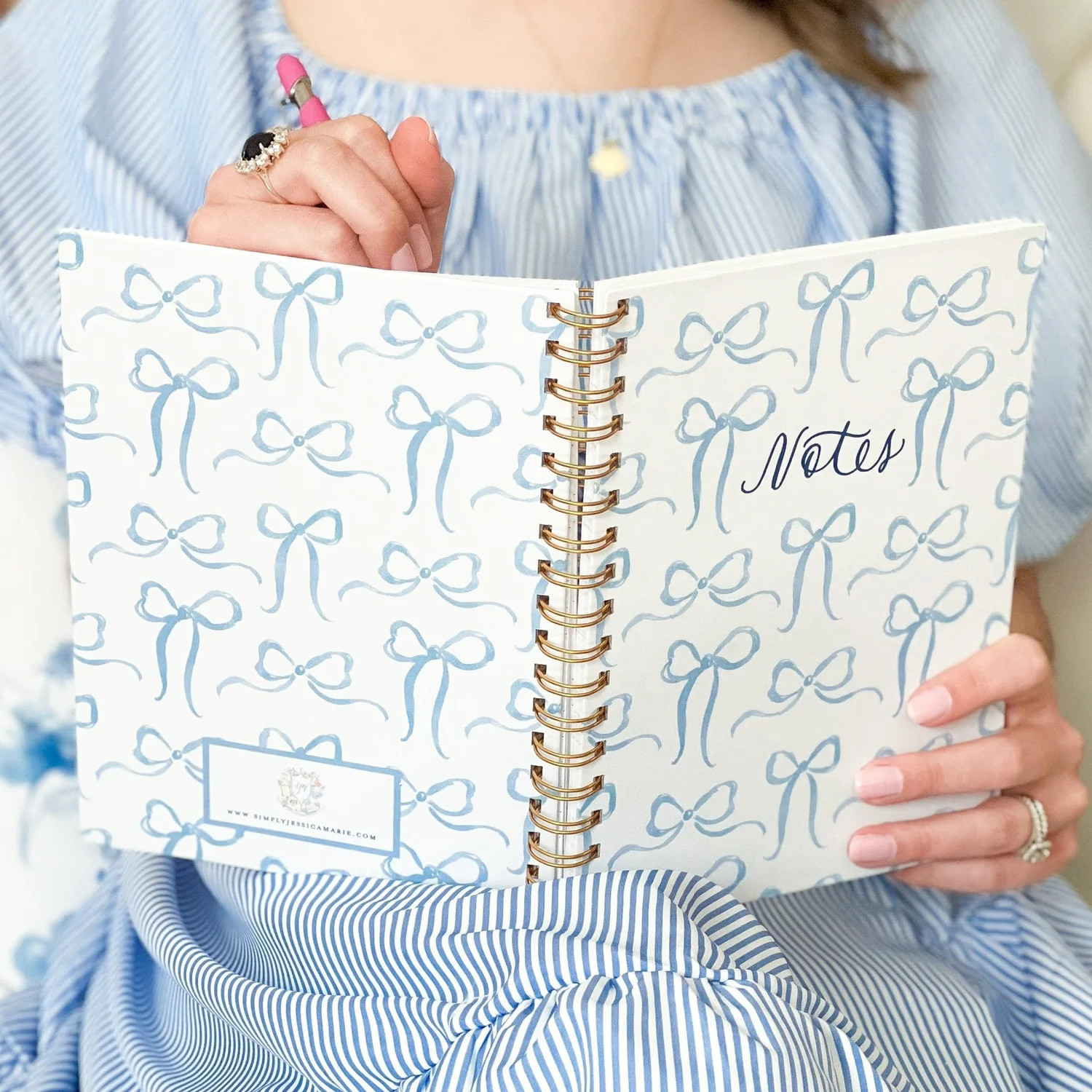 French Blue Bow Gold Spiral Bound Watercolor Notebook — Simply Jessica Marie | Simply Jessica Marie