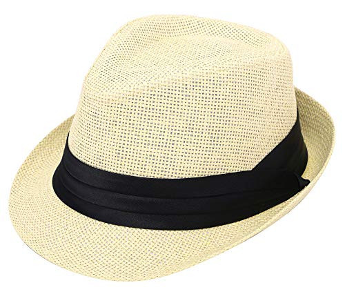 Simplicity Fedora Hats Straw Fedora Hats for Men & Women Summer Short Brim Straw Fedora, Natural SM | Amazon (US)