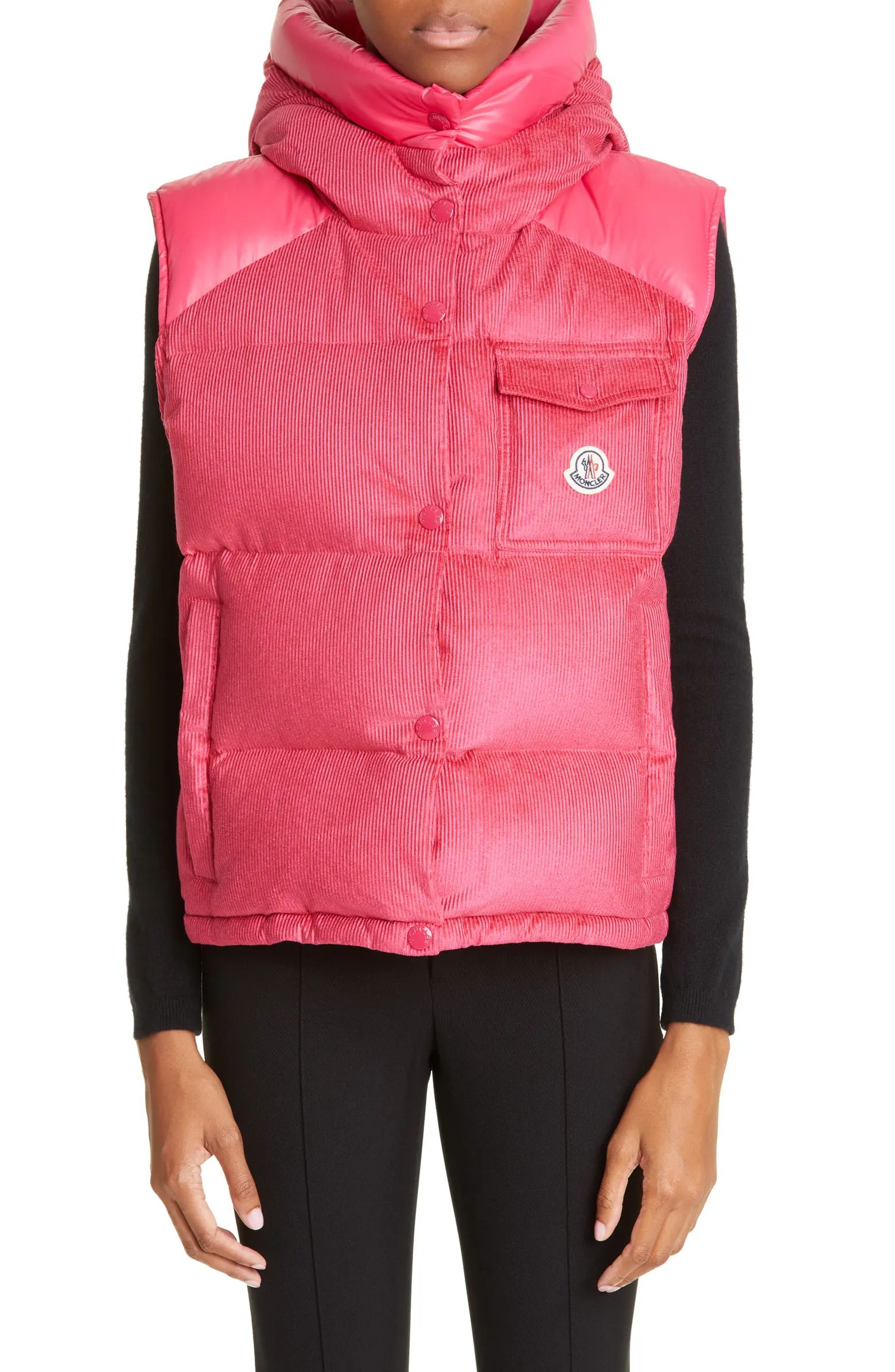 Moncler Women's Eau Corduroy Hooded Puffer Down Vest | Nordstrom | Nordstrom