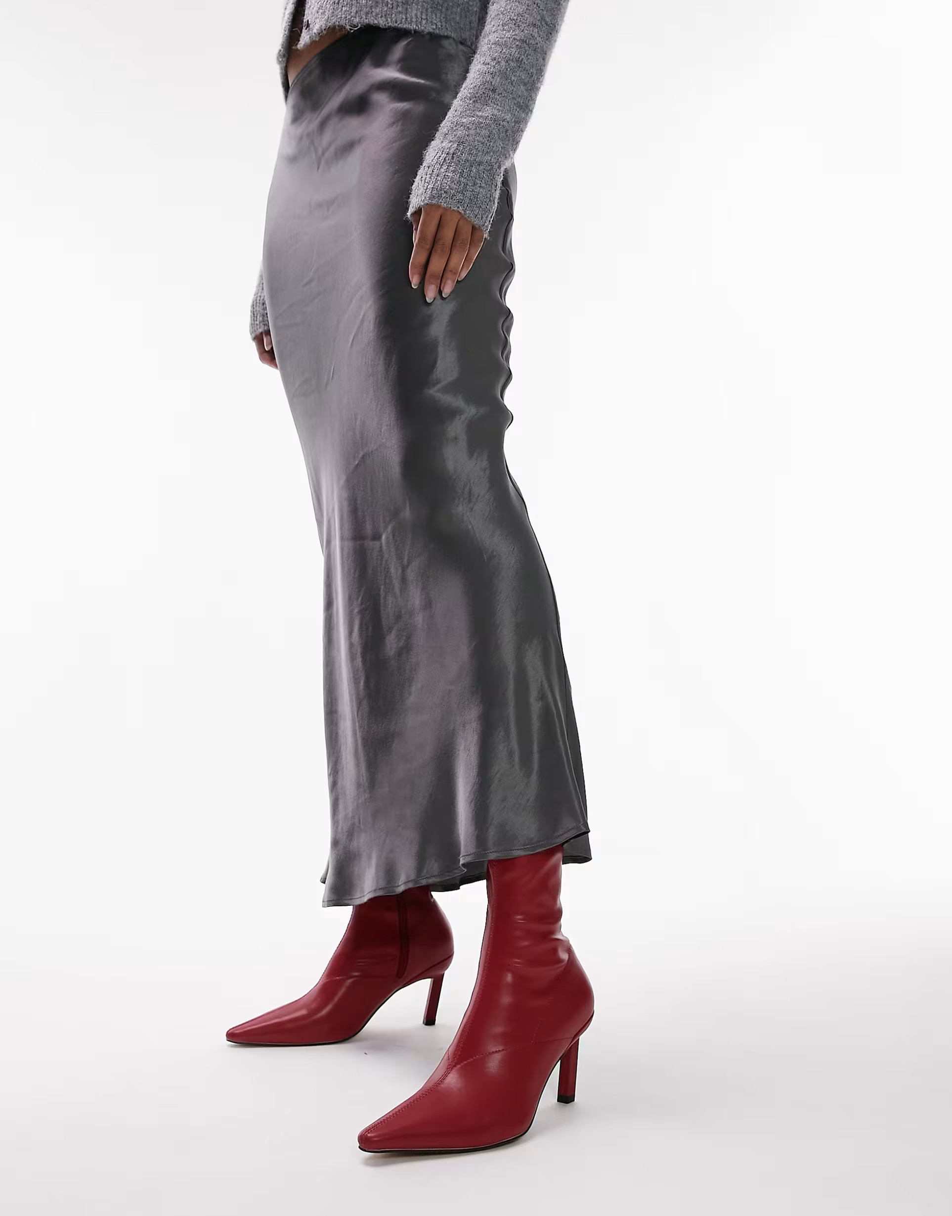 Topshop - Olive - Stivaletti a calza rossi a punta con tacco | ASOS (Global)