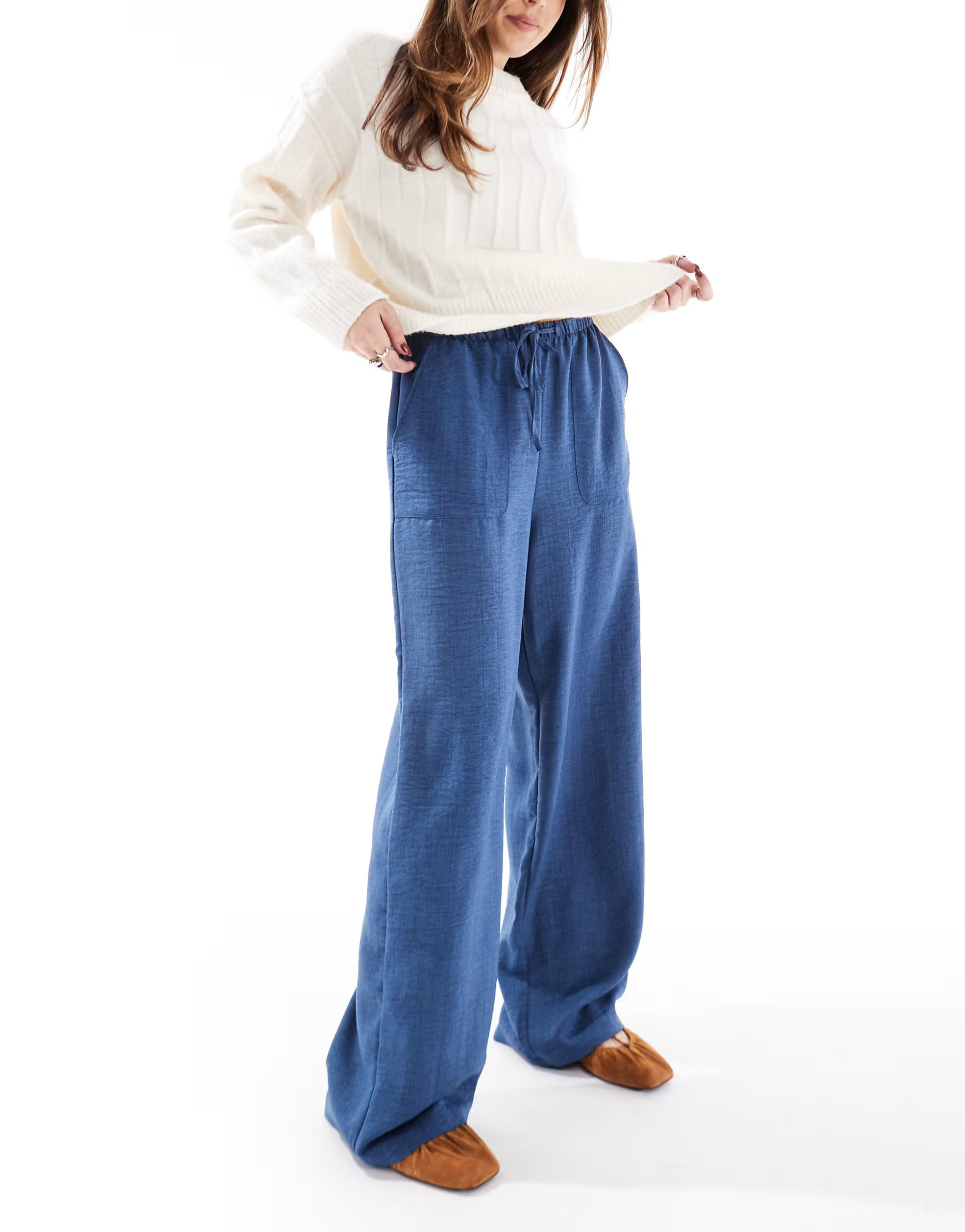 Vero Moda lightweight tie waist trousers in dark denim | ASOS (Global)