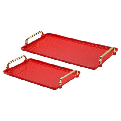 Unique Bargains Modern Rectangular Decorative Plastic Serving Tray 1 Set of 2 Pcs Red | Target