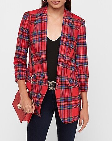 plaid peak lapel boyfriend blazer | Express