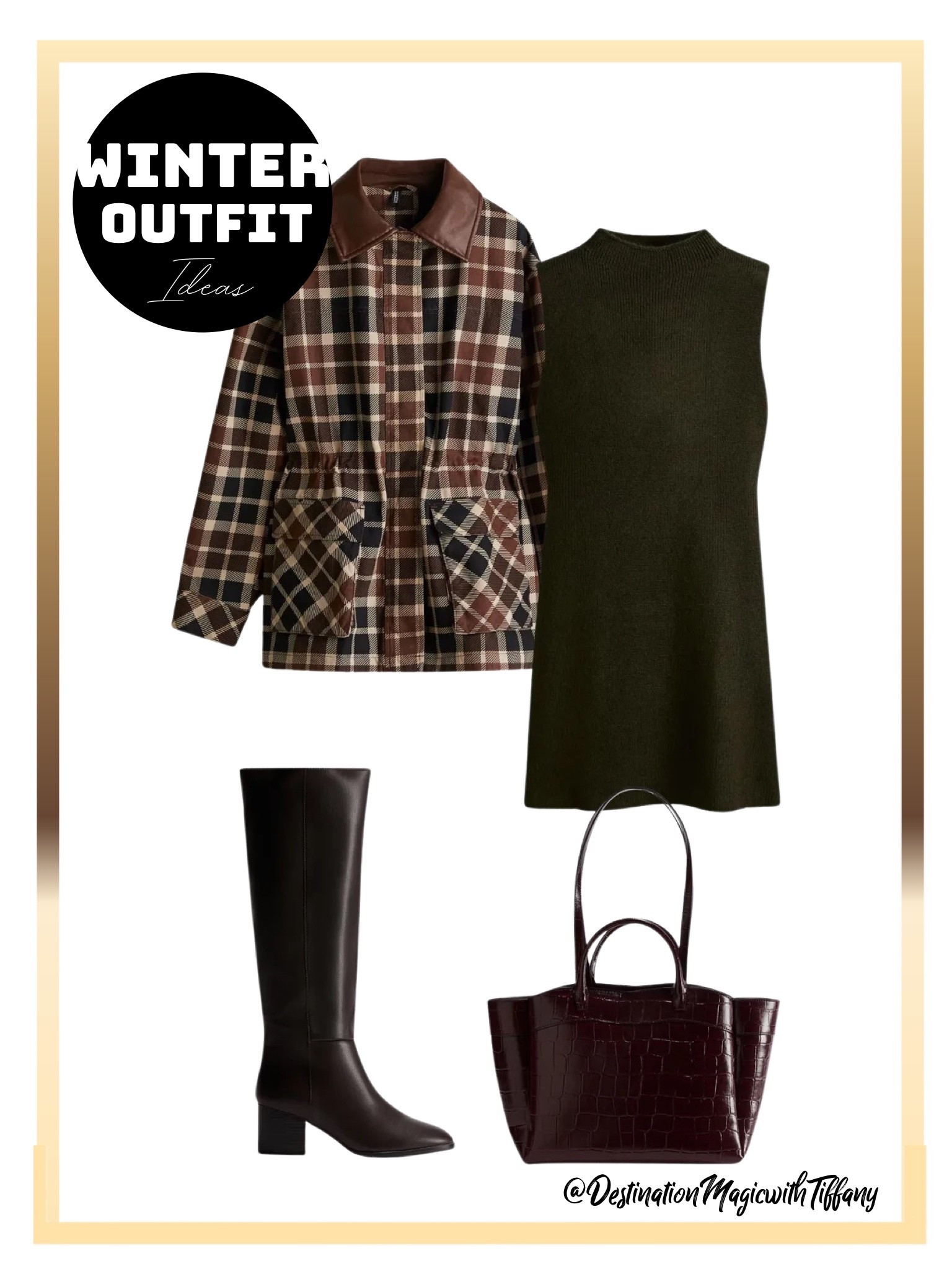 This everyday magic winter outfit blends classic layers with timeless style. A cozy knit dress pairs perfectly with a plaid jacket for warmth and texture, while knee-high boots add a polished finish. Rich, earthy tones make this look feel elevated but easy — ideal for winter travel, casual dinners, or everyday errands.

Finished with a structured tote, this outfit is both functional and stylish, making it a great capsule wardrobe option you can wear on repeat all season. Comfortable, chic, and effortlessly put together.

#EverydayMagic #WinterOutfitInspo #CapsuleWardrobe #EffortlessStyle #LTKFinds #ChicEveryday #TravelStyle #DestinationMagicWithTiffany

#LTKootd