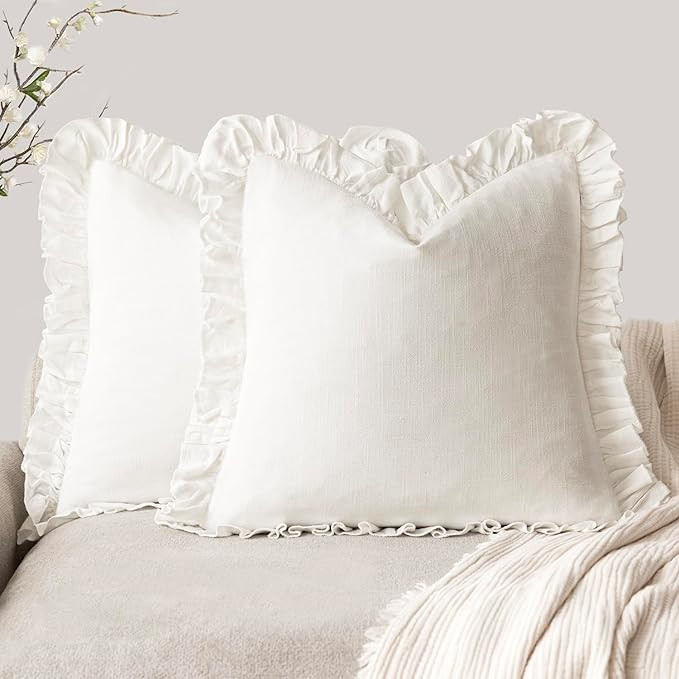 Foindtower Set of 2 Decorative Soild Fringe Ruffle Throw Pillow Covers Soft Boho Farmhouse Cushio... | Amazon (US)