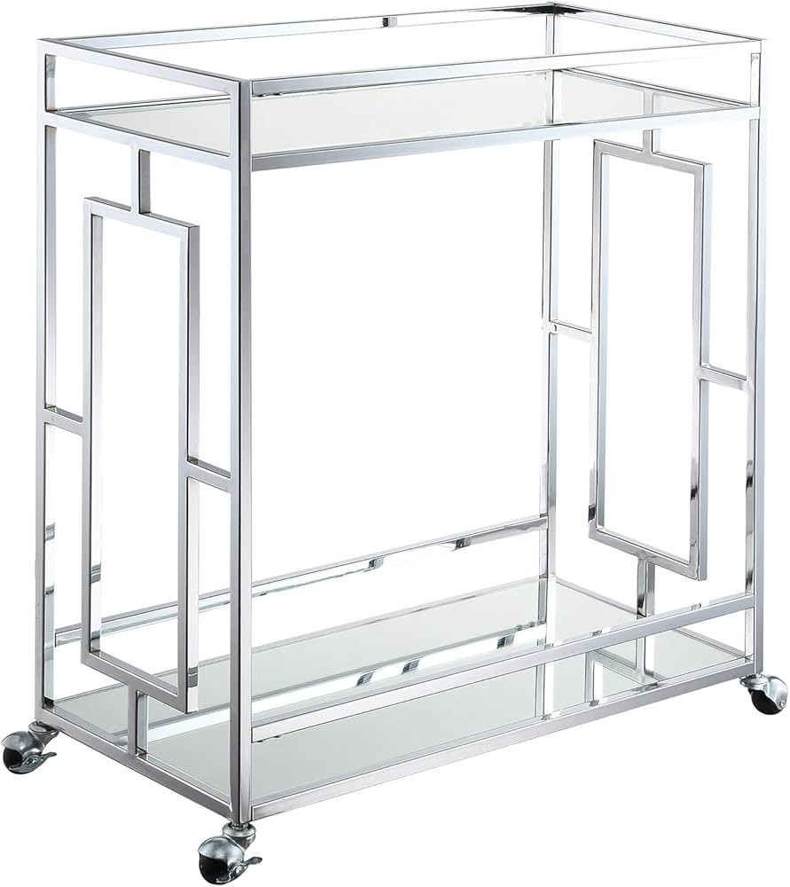 Convenience Concepts Town Square Bar Cart, Clear Glass/Mirror/Chrome | Amazon (US)