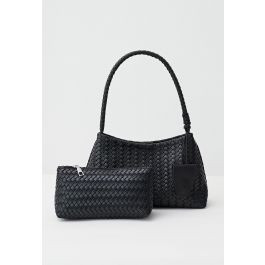 Veiny Faux Leather Handmade Woven Bag in Black | Chicwish