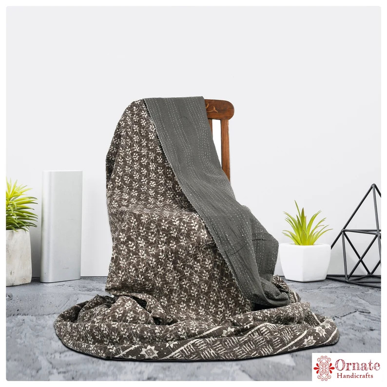 Brown Kantha Quilt/kantha Quilt King/handmade Cotton - Etsy | Etsy (US)