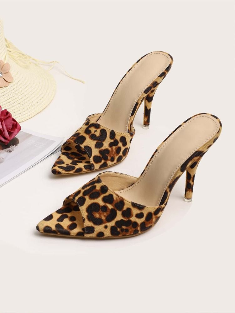 Leopard Stiletto Heeled Mule Sandals | SHEIN
