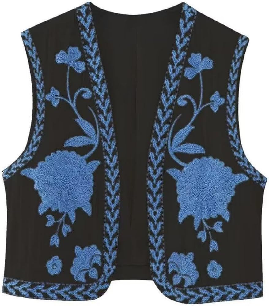 Womens Vintage Embroidered Floral Vest Top Y2k Sleeveless Linen, Vintage Floral Embroidered Vest ... | Amazon (US)