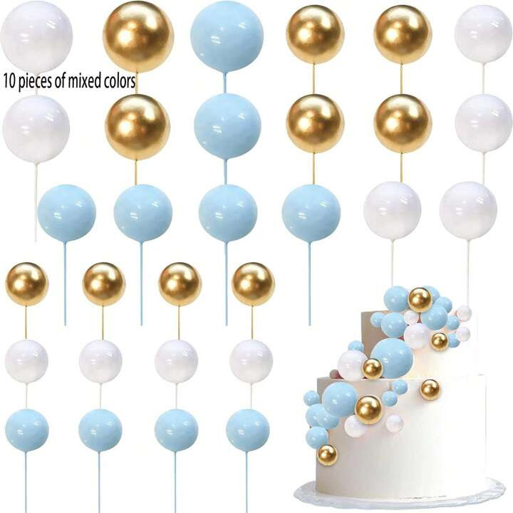 10pcs Gold, Silver, Colored Ball Shaped Cake Decoration,Christmas | SHEIN