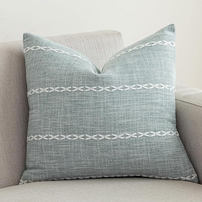vctops Rustic Striped Cotton Linen Decorative Throw Pillow Cover Embroidery Square Cushion Cover ... | Amazon (US)