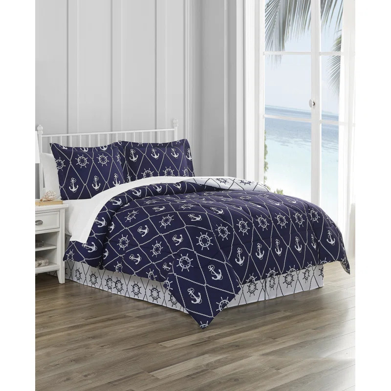 Anchor Away Navy Ultra Soft Microfiber Reversible Comforter Set | Wayfair North America