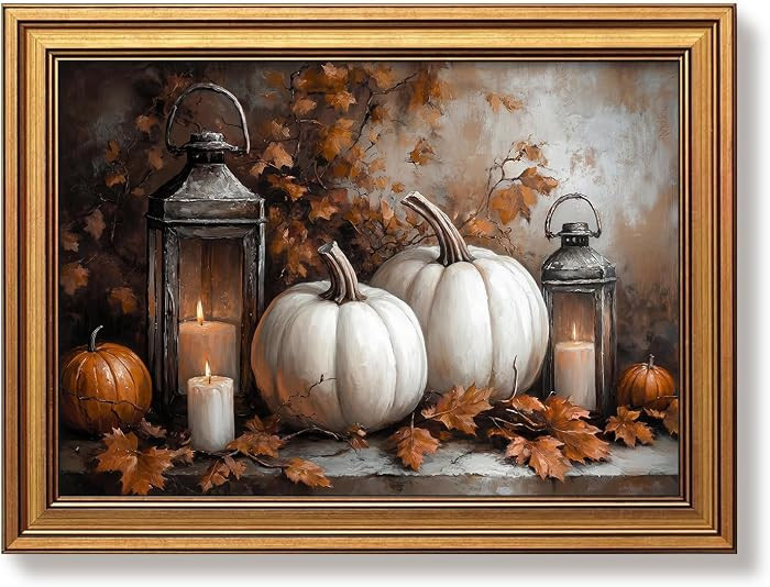 Vintage Gold Framed Halloween Wall Art Autumn Pumpkin Pictures 12x16 Inch | Amazon (US)