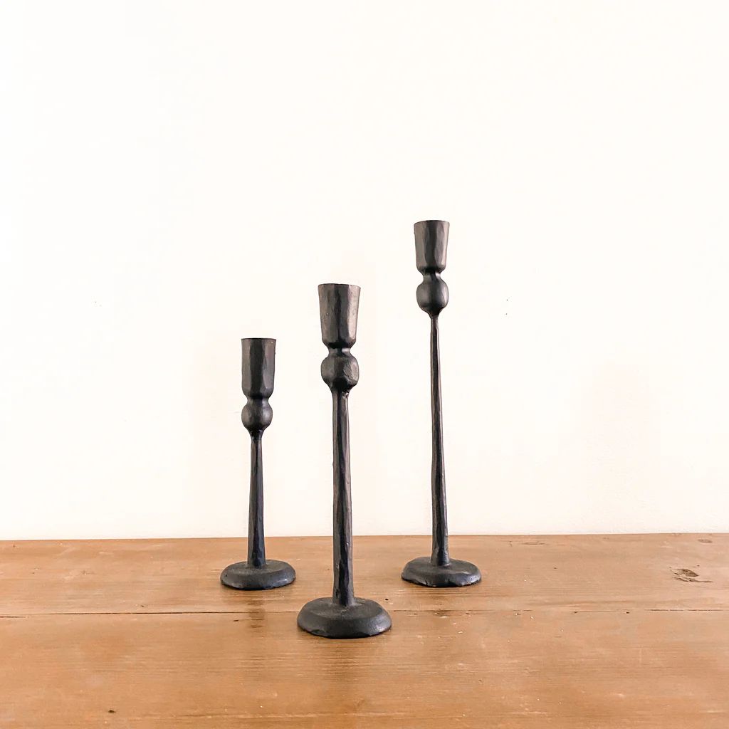 Cast Iron Black Candlestick 3 Sizes | Purple Rose Home