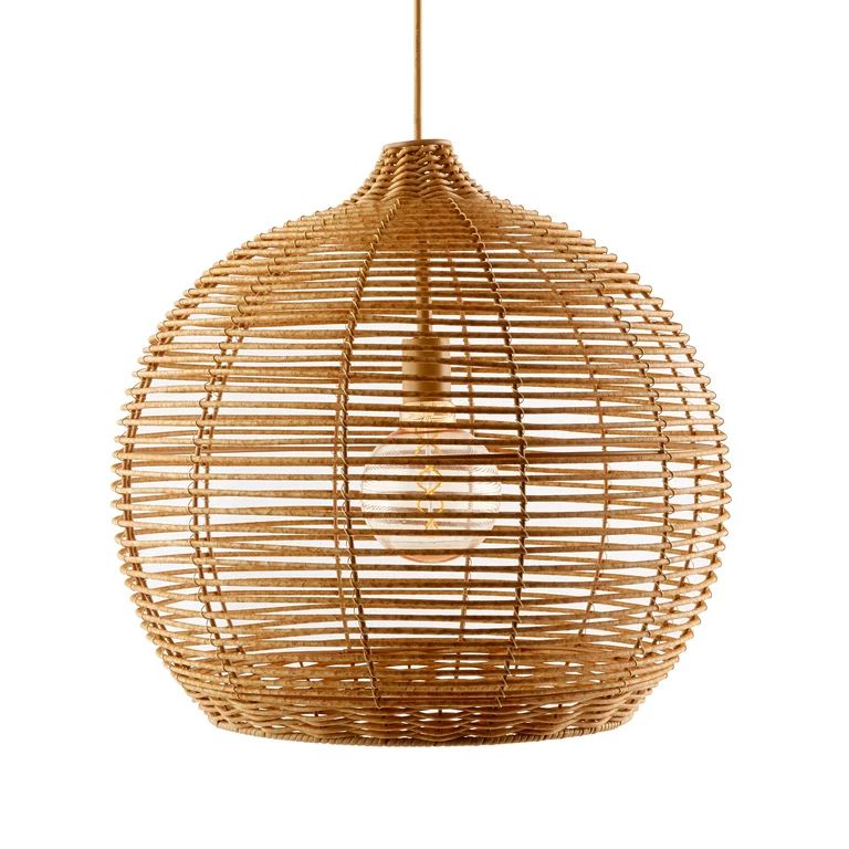 Better Homes & Gardens Medium Natural Battery-Operated Woven Pendant by Dave & Jenny Marrs | Walmart (US)