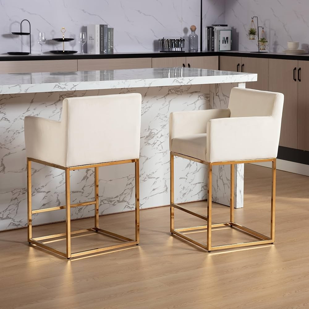 RIVOVA Counter Height 26.75" Bar Stools Set of 2 Velvet Fabric Upholstered Barstools with Backres... | Amazon (US)
