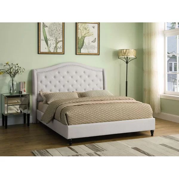 Queen Beige Kirbyville Upholstered Platform Bed | Wayfair North America