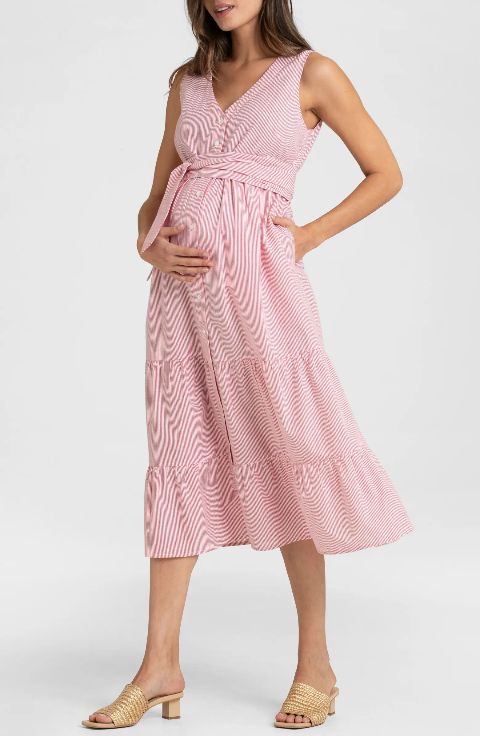 Seraphine Stripe Cotton Maternity/Nursing Midi Sundress | Nordstrom | Nordstrom