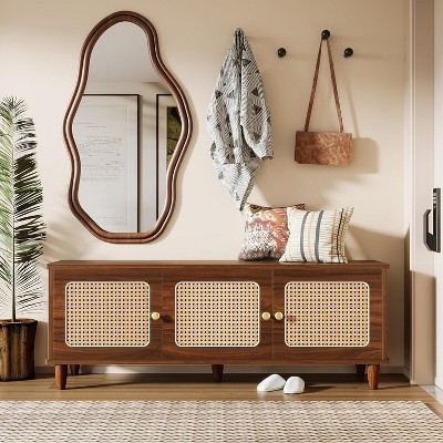 Lantine 55" Rustic Brown Lift Top Shoe Bench with 2-Tier Storage, Rattan Doors, Hidden Storage & ... | Target