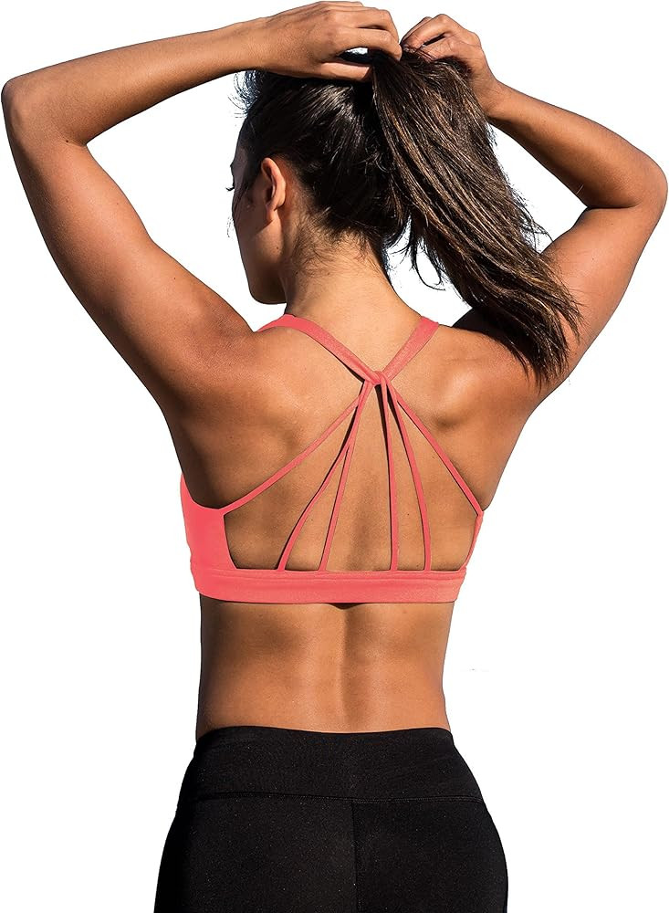 icyzone Women's Padded Strappy Workout Running Sports Bras Medium Impact | Amazon (US)