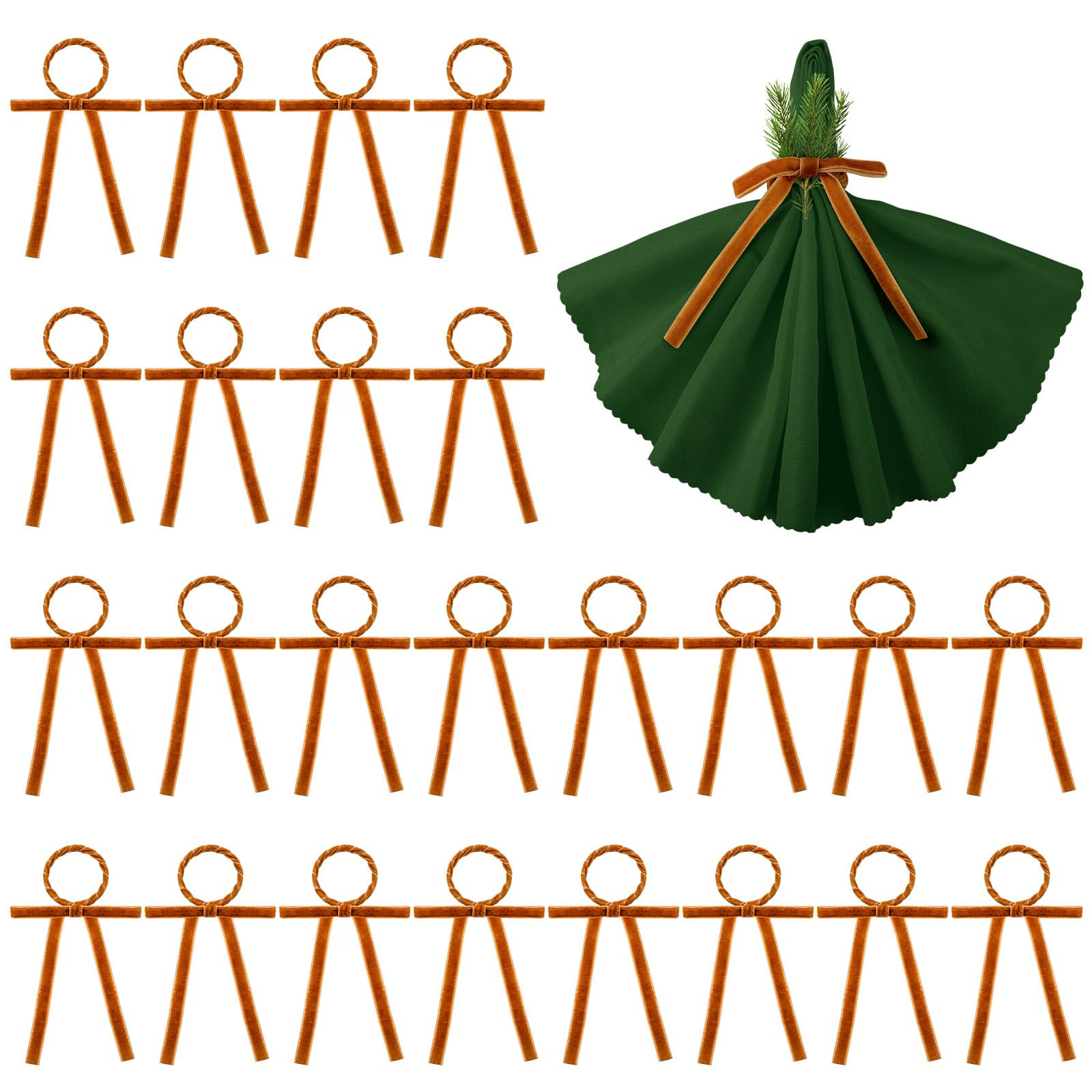 24 Set Christmas Napkin Rings Velvet Bow Napkin Holders for Table Settings Festive Gift Serviette Holder Rings Bow for Christmas Birthday Party Anniversary Wedding Table Decorations(Brown) | Amazon (US)