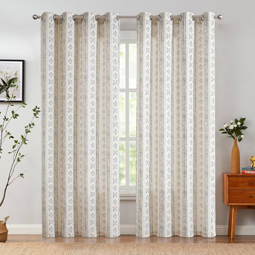Vangao Boho Curtains Black Stripe Farmhouse Curtains 84 Inches Long Geometric Mudcloth Linen Curt... | Amazon (US)