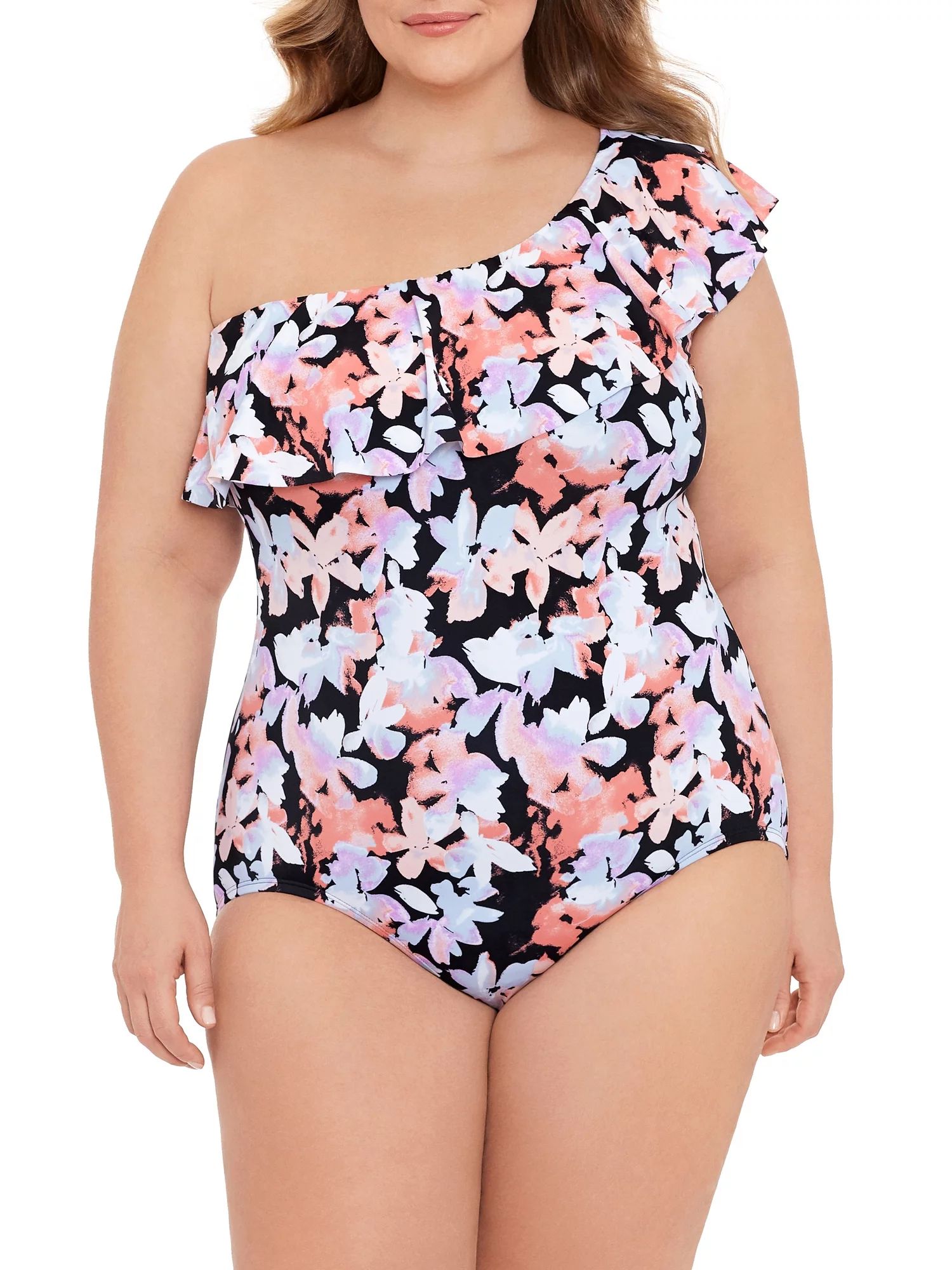 Time and Tru Women’s Watercolor Splash Floral One Piece Swimsuit | Walmart (US)