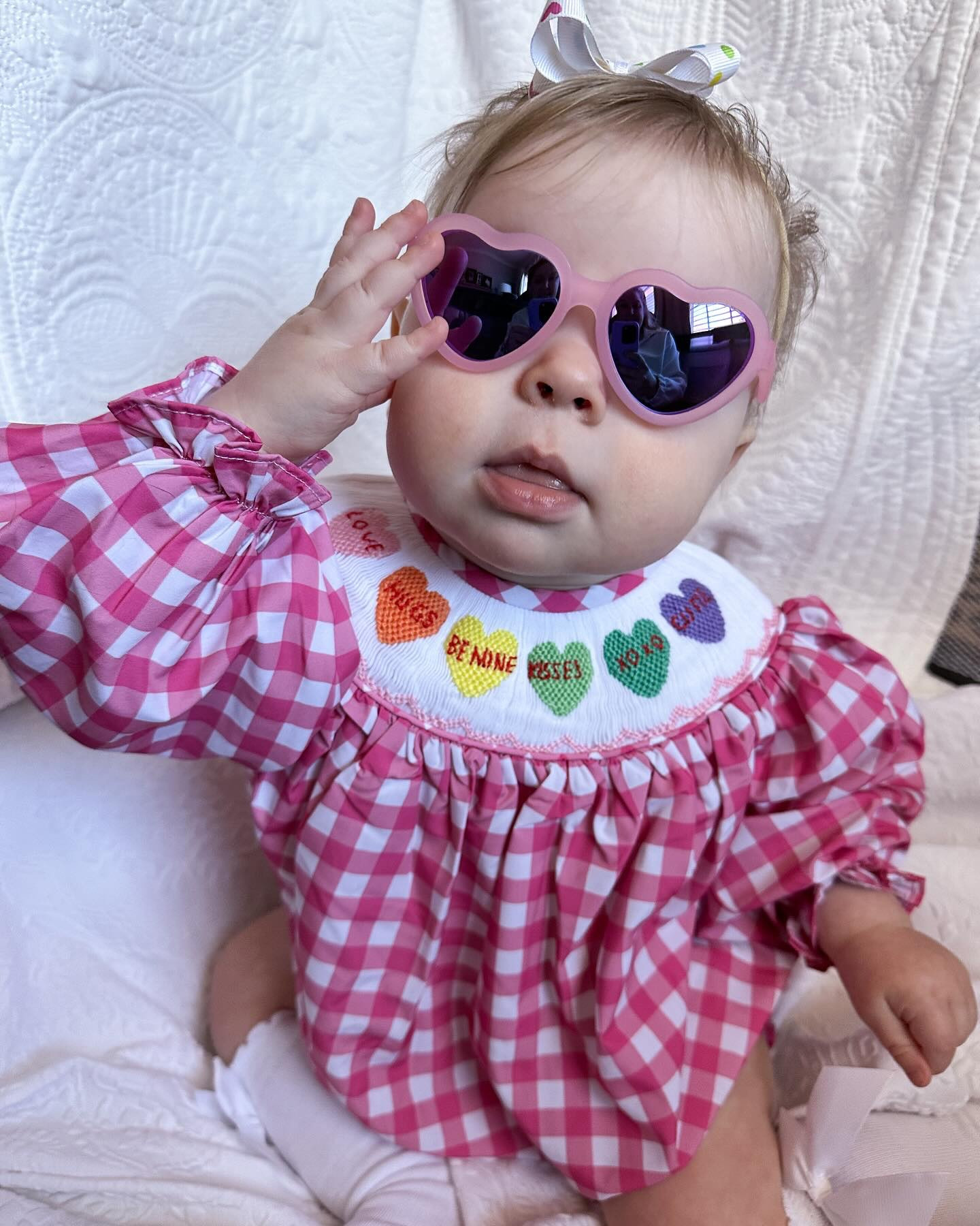 Addison’s #ootd • A little conversation heart bubble from @thelillieandlilahshop paired with her @babiators make for the sweetest outfit. Sister had her first @monroe_chick experience and gave the pickle a 10/10.

Linking similar outfit.

#LTKKids #LTKBaby