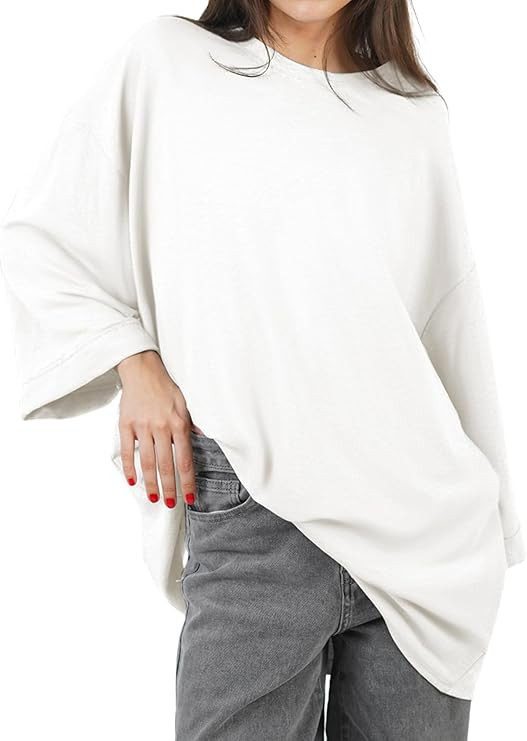 Women's Oversized 3/4 Sleeve Shirts Crew Neck Drop Shoulder Summer Casual Loose Fit Basic Tops Ts... | Amazon (US)