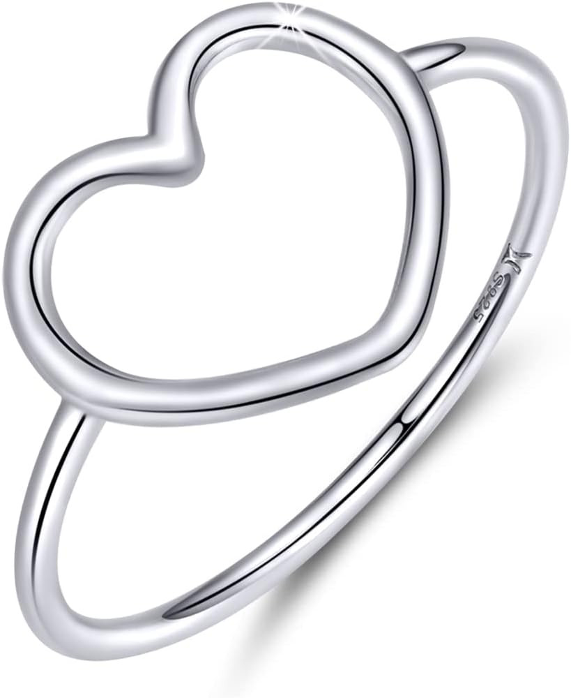 MUNDELL Sterling Silver 925 Simple Minimalist Heart Finger Rings for Women Wedding Engagement Sta... | Amazon (US)