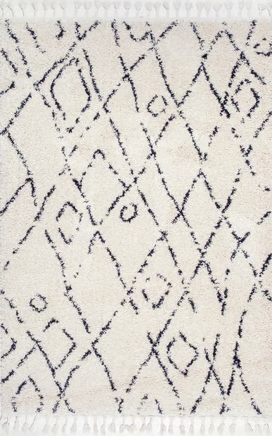 Off White Moroccan Diamond Tassel Area Rug | Rugs USA