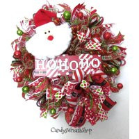 Santa Christmas Wreath Handmade Holiday Decor, Ho-Ho-Ho Front Door | Etsy (US)