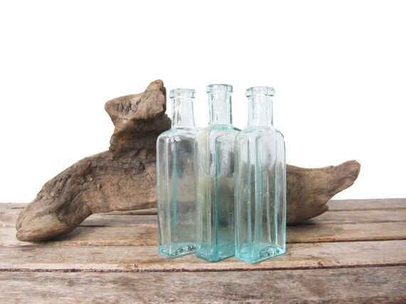 Vintage Blue Medicine Bottles - Set of Bud Vases - Tiny Glass Bottle - Rectangular Tall Steampunk... | Etsy (US)
