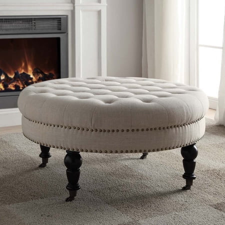 Linon Isabelle Linen Round Tufted Ottoman, Multiple Colors | Walmart (US)