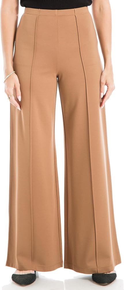 Max Studio Women's High Waist Dressy Wide Leg Ponte Pant with Elastic Waistband | Amazon (US)